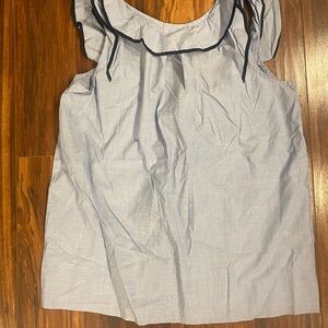 Women’s J. Crew Factory Blue Sleeveless Ruffled Bib Collar Blouse sz 0